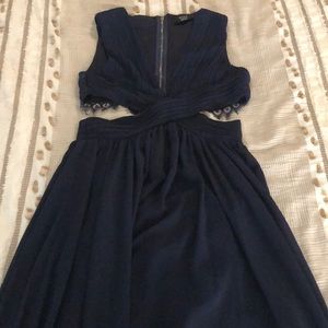 Vici Long Navy maxi dress with side cut outs